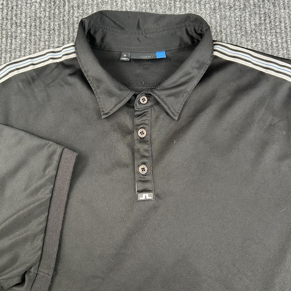 J.‎ Lindeberg Black Performance Polo Shirt Striped Sleeves Men's XL Golf Dry